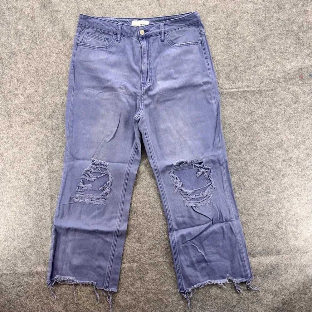 VERMET Wide Leg Jeans Distressed Ripped Crop Denim Size 30 Blue High‎ Rise 90s